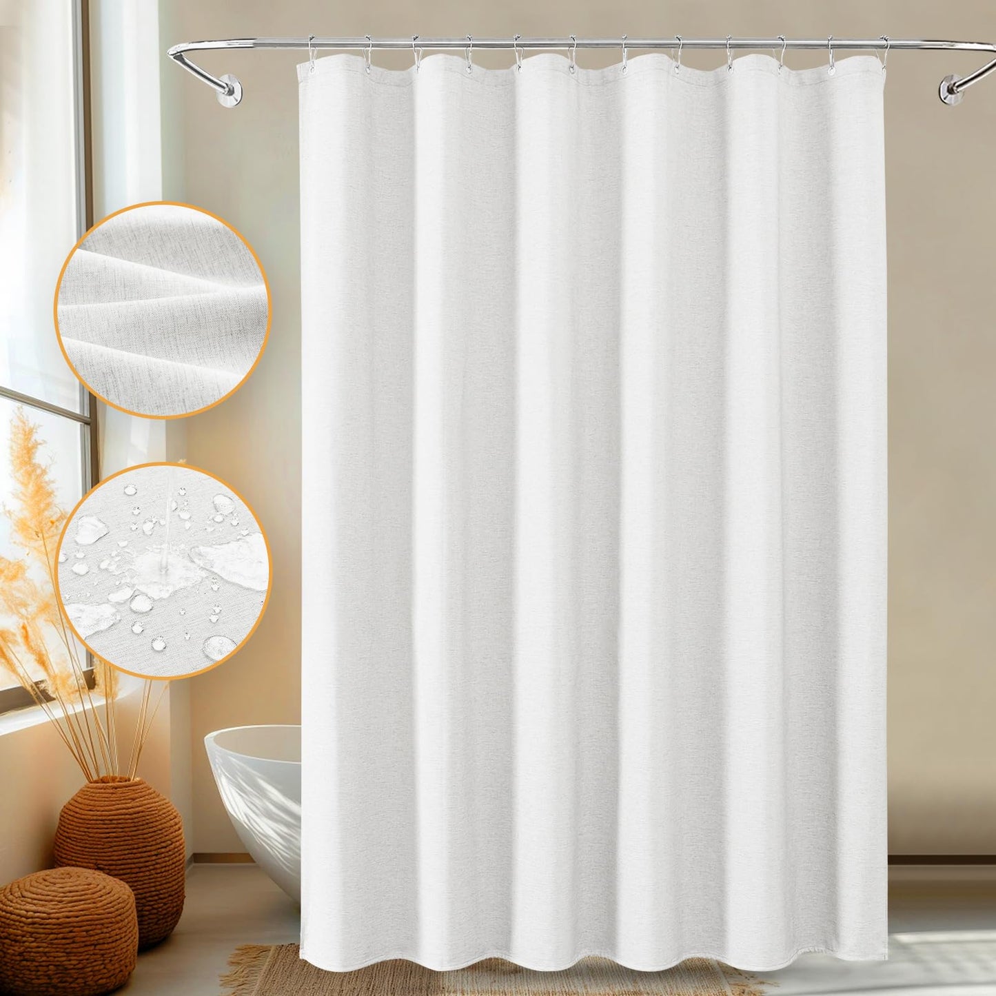 FY&XZH White Shower Curtain, Heavy-Duty Linen-Texture Fabric Shower Curtain, Extra Soft Double-layer waterproof Shower Curtains With Smart Function