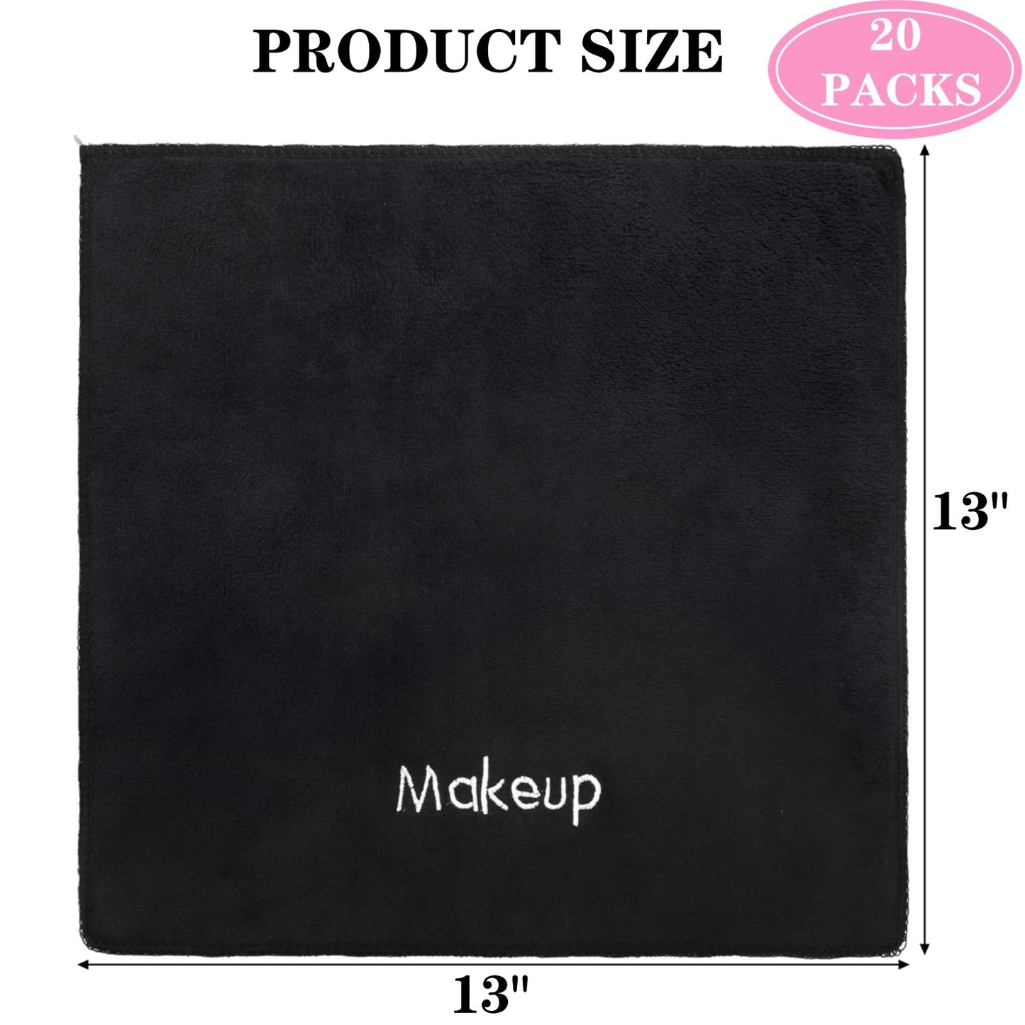 DEAYOU 20 Pack Makeup Towels Black, Soft Microfiber Washcloths for Face, 13" x 13" Quick Dry Makeup Remover Cloth