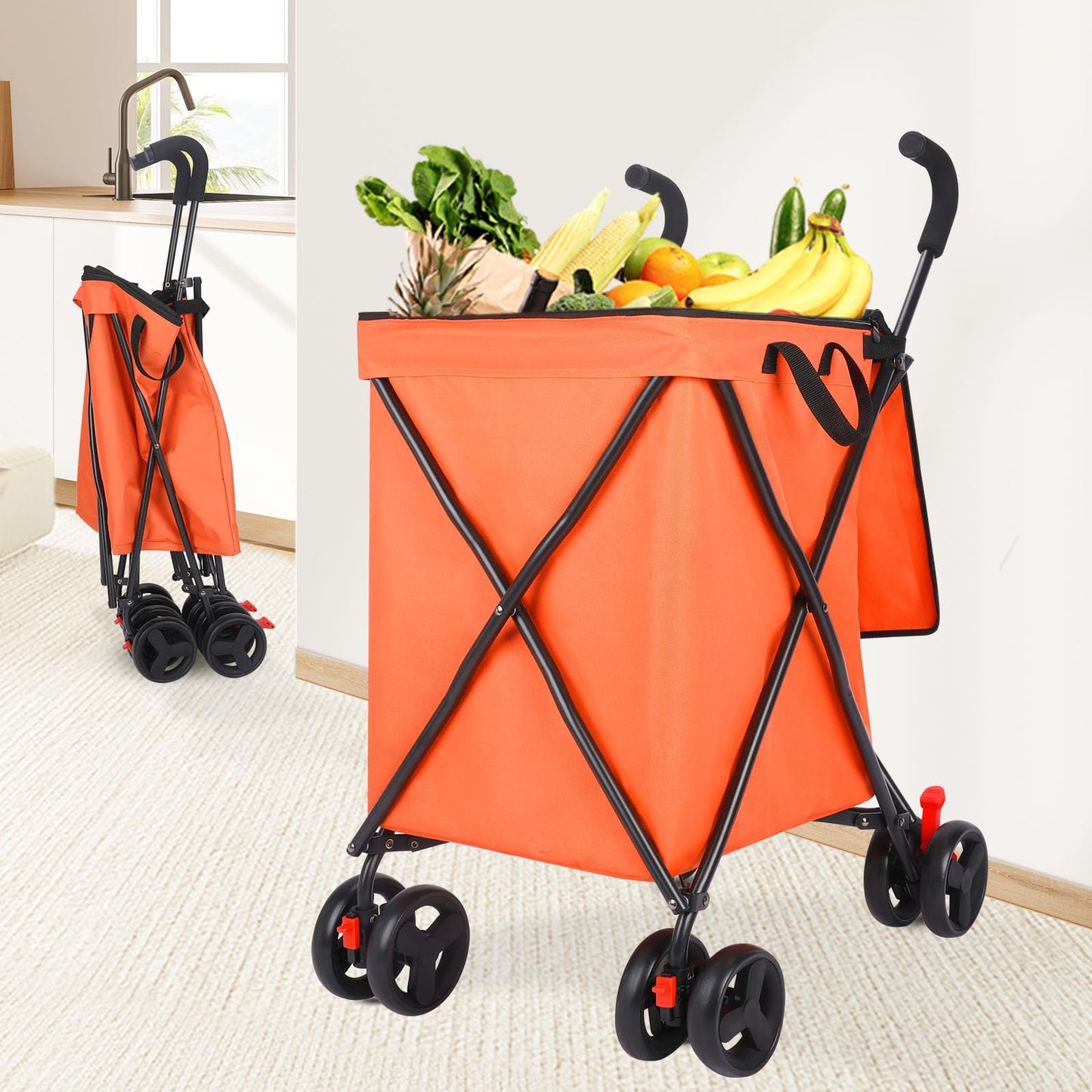 Shopping Cart, Collapsible Folding Utility Wagons Carts Heavy Duty, The Original Patented, 180lbs Capacity