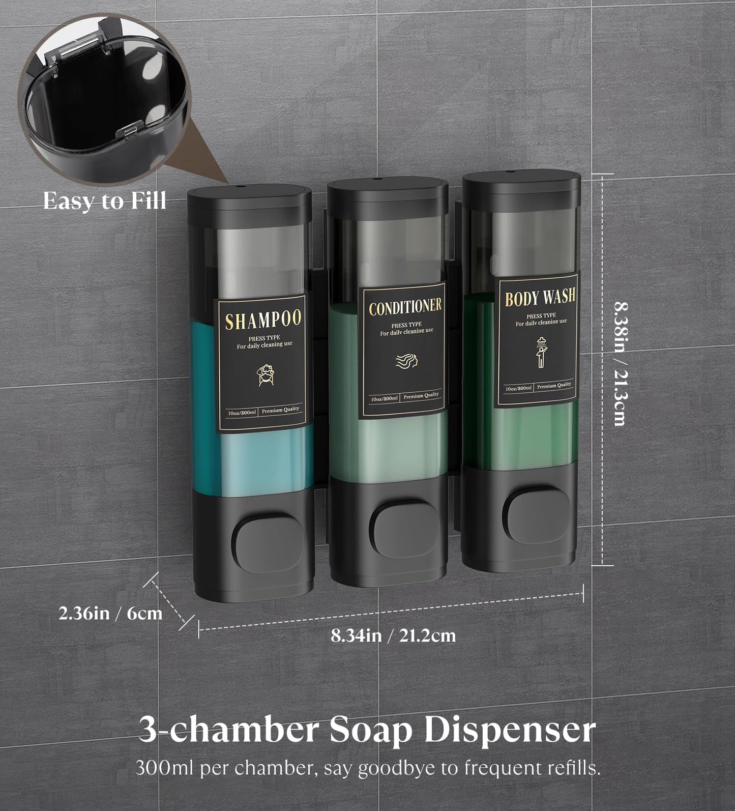 Luxspire Shampoo and Conditioner Dispenser, Shower Soap Dispenser 3-Chamber