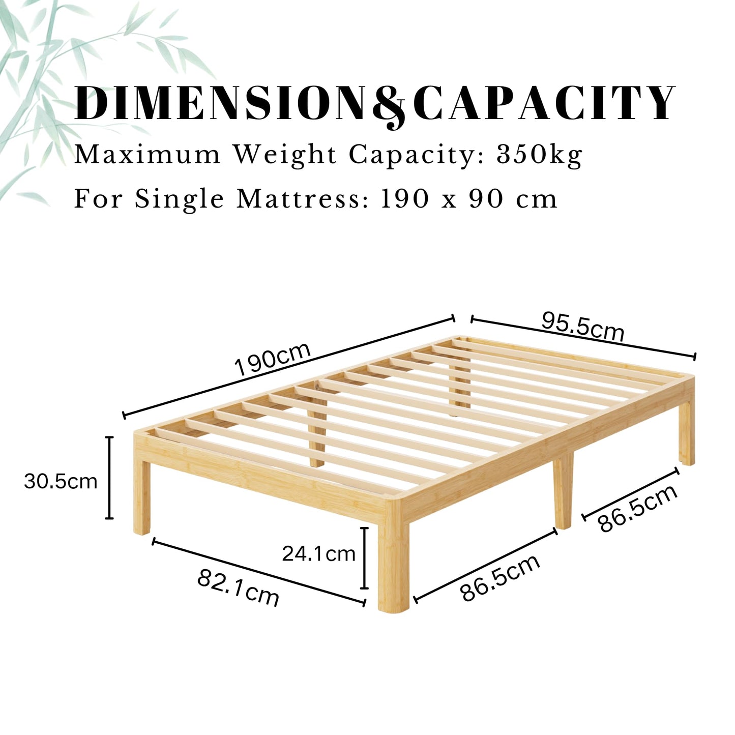 QFtime Bamboo Wood Single Bed Frame, Platform Bed Frame Single with Metal Slats Support, Easy to Install, Noise Free, Sturdy, 30.5 cm High