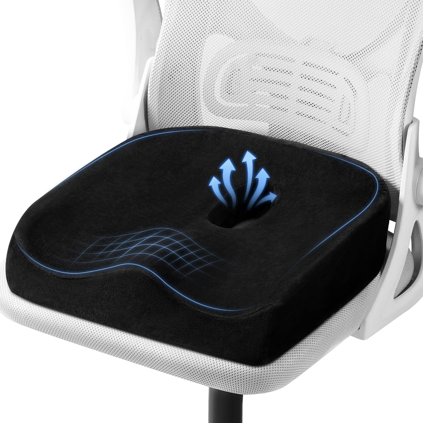 SKYNY Memory Foam Seat Cushion for Office Chair, Contoured Sitting Cushion with Breathable Centre Hole, Thick Chair Pad for Desk Chair