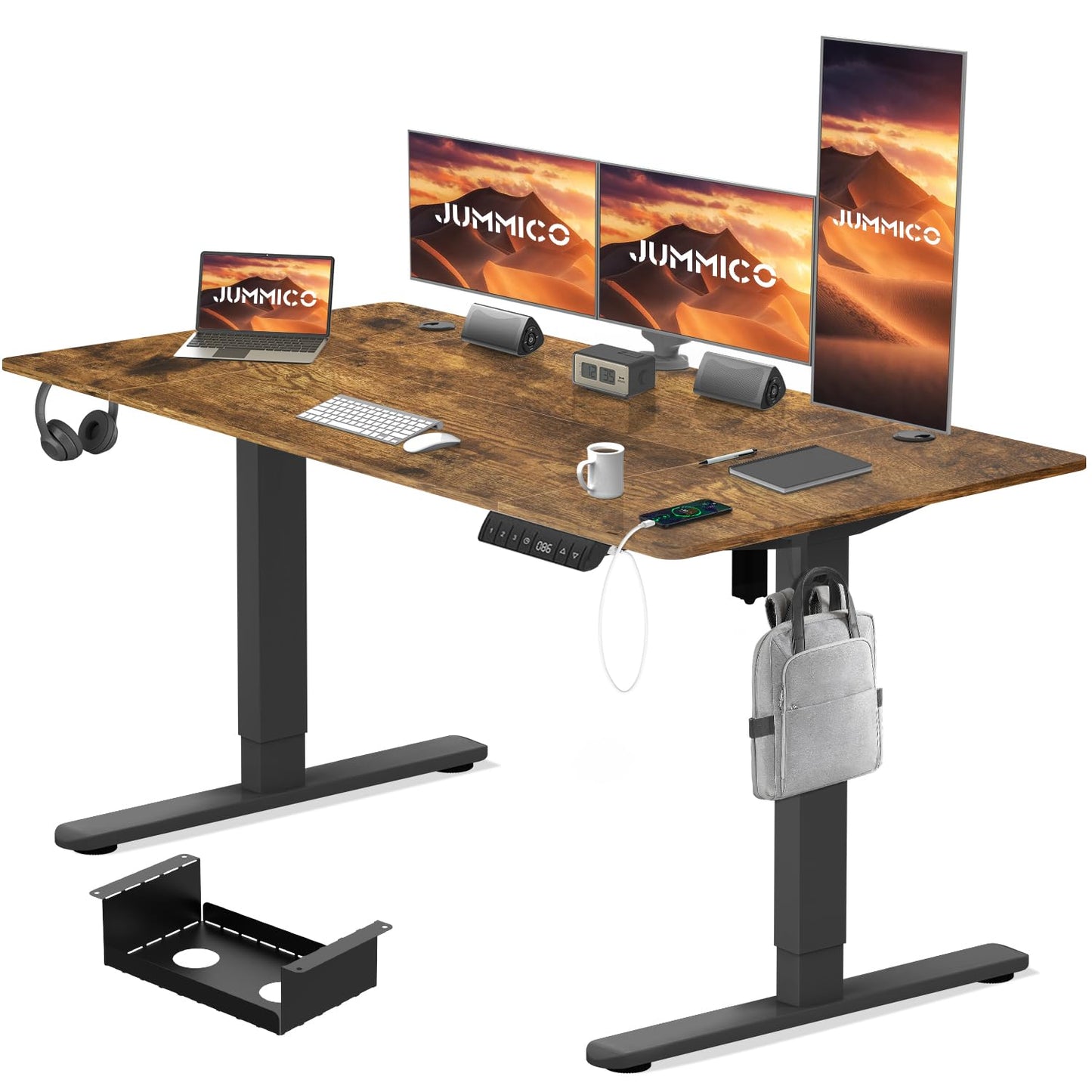 JUMMICO Electric Standing Desk 160x80 cm with Charging Port, Height Adjustable Computer Desk with Cable Tray,Ergonomic Sit Stand up Desk Rising Table