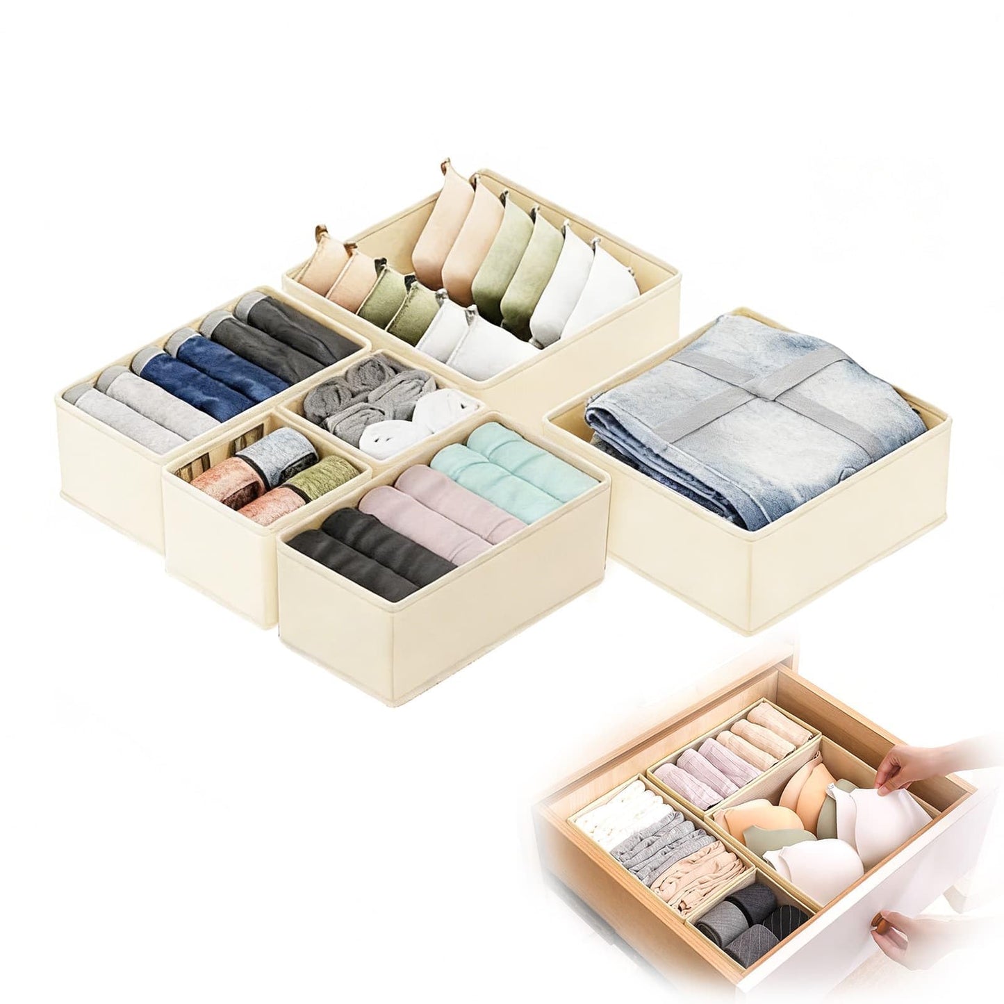 WEELOO Drawer Organisers Drawer Dividers, 6pcs Wardrobe Storage Organiser