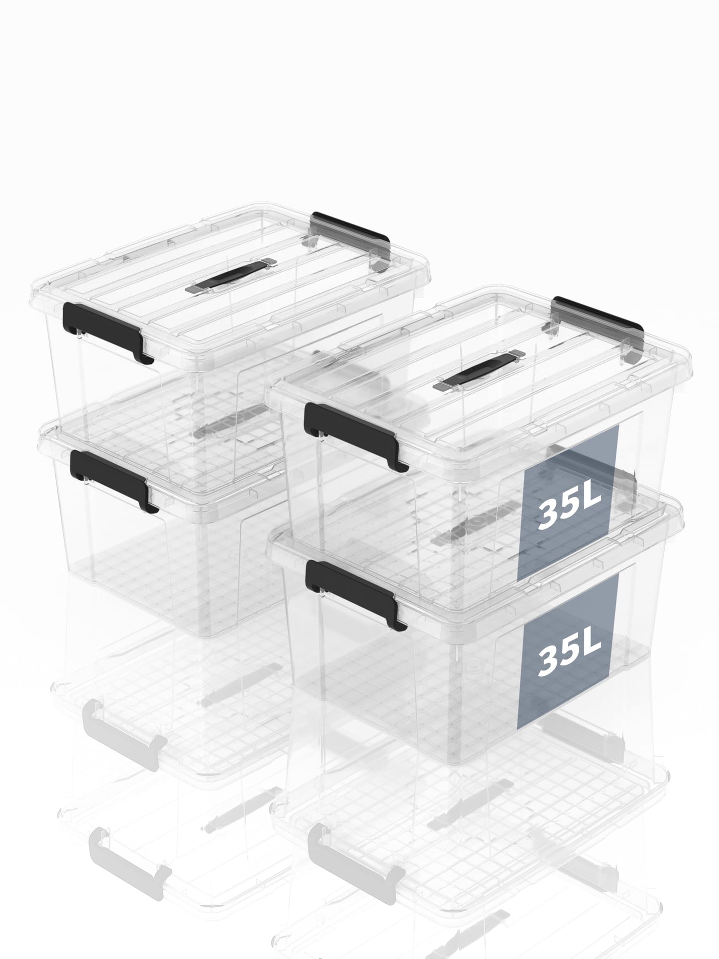 SpaceXpert Storage Boxes with Lid 35L, Plastic Storage Box with Handle, Stackable Container for Home Office Garage Accessories, Hand-Carryable Bin
