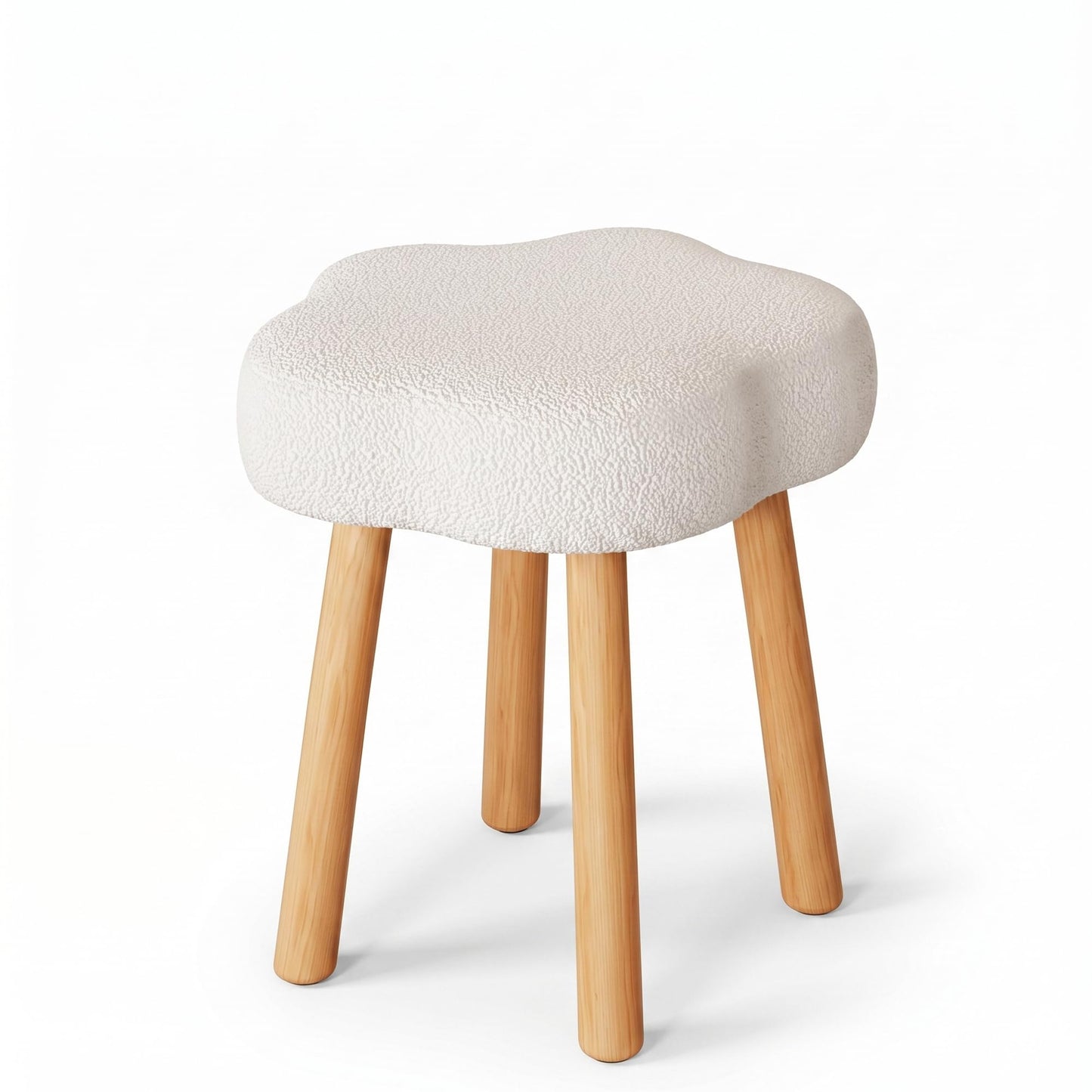 Cmishe Cloud Vanity Stool with Solid Beech Wood Legs, 20" Height Boucle Makeup Chair for Bedroom, Flower Shaped Upholstered Ottoman