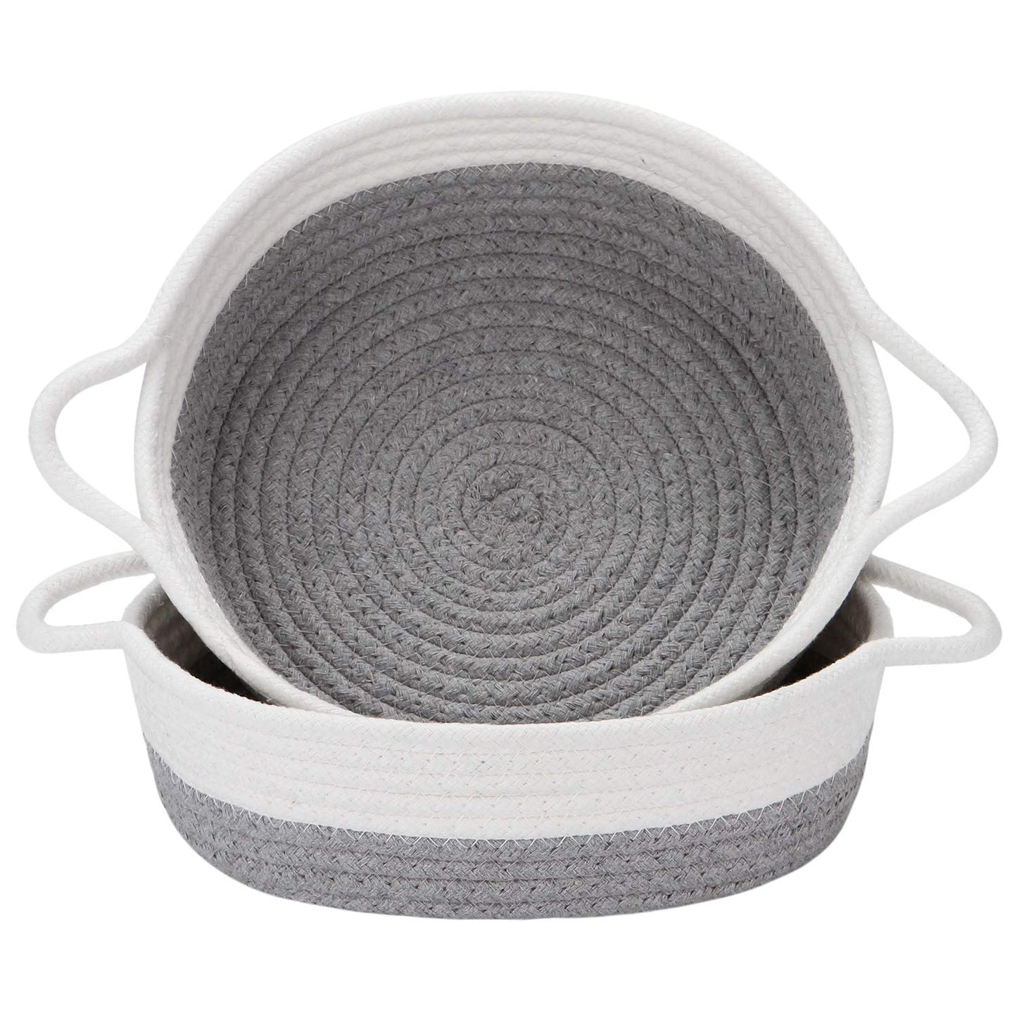 Sea Team Grey White 2-Pack Round Cotton Rope Woven Small Storage Trays