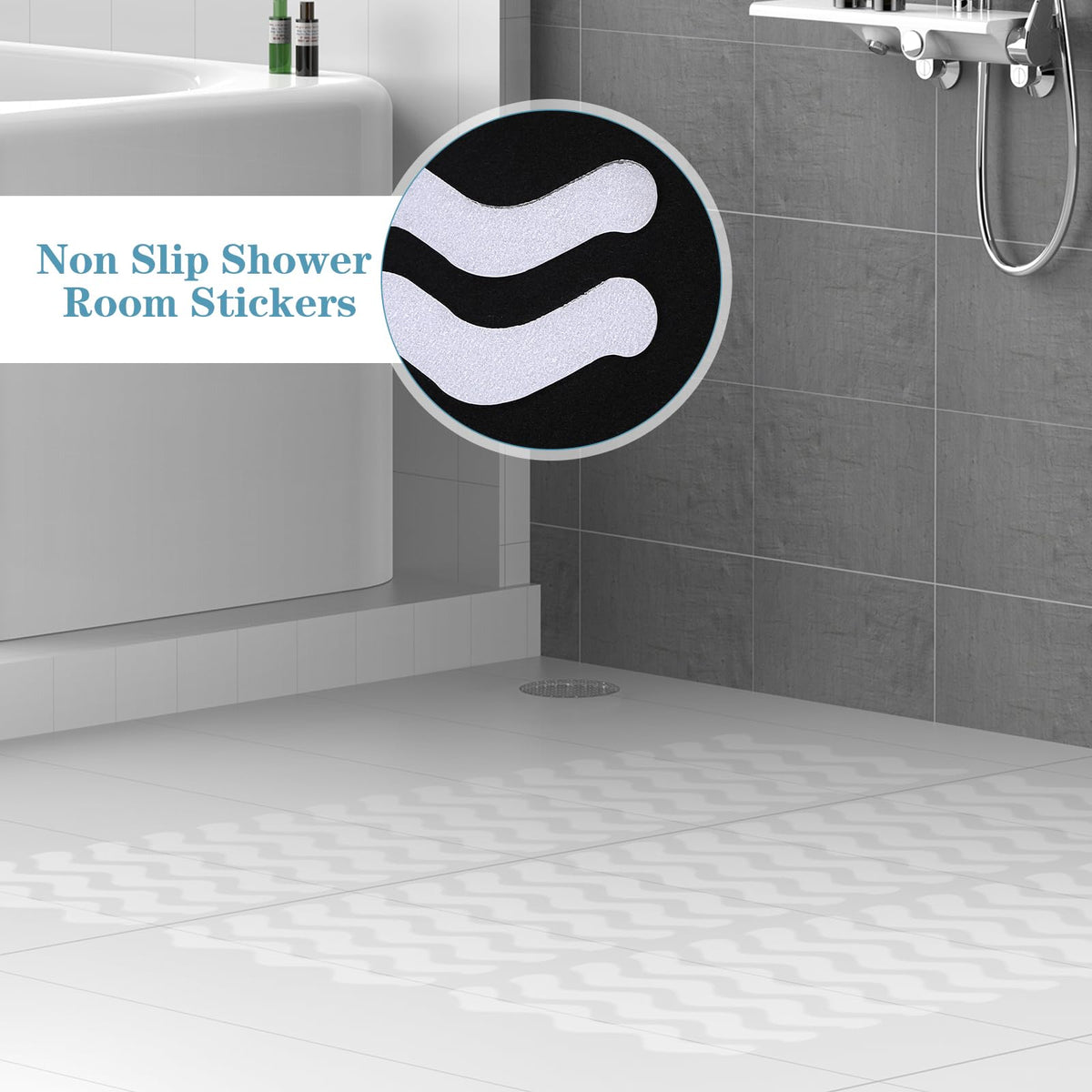 Mynoozi 36PCS Non-Slip Strip Stickers for Bath and Shower, Wave Anti-Slip Strip with Scraper, Non Slip Bathtub Stickers for Stairs, Shower Room