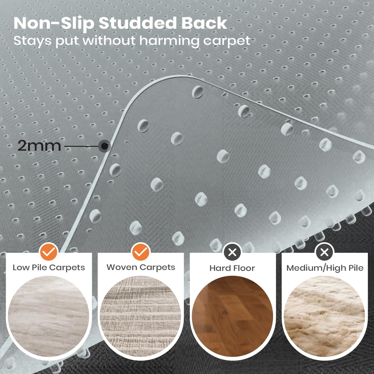 COSYLAND Office Chair Mat for Carpet Floor - 90x120cm PVC Floor Mat with Non-Slip Plastic Studs