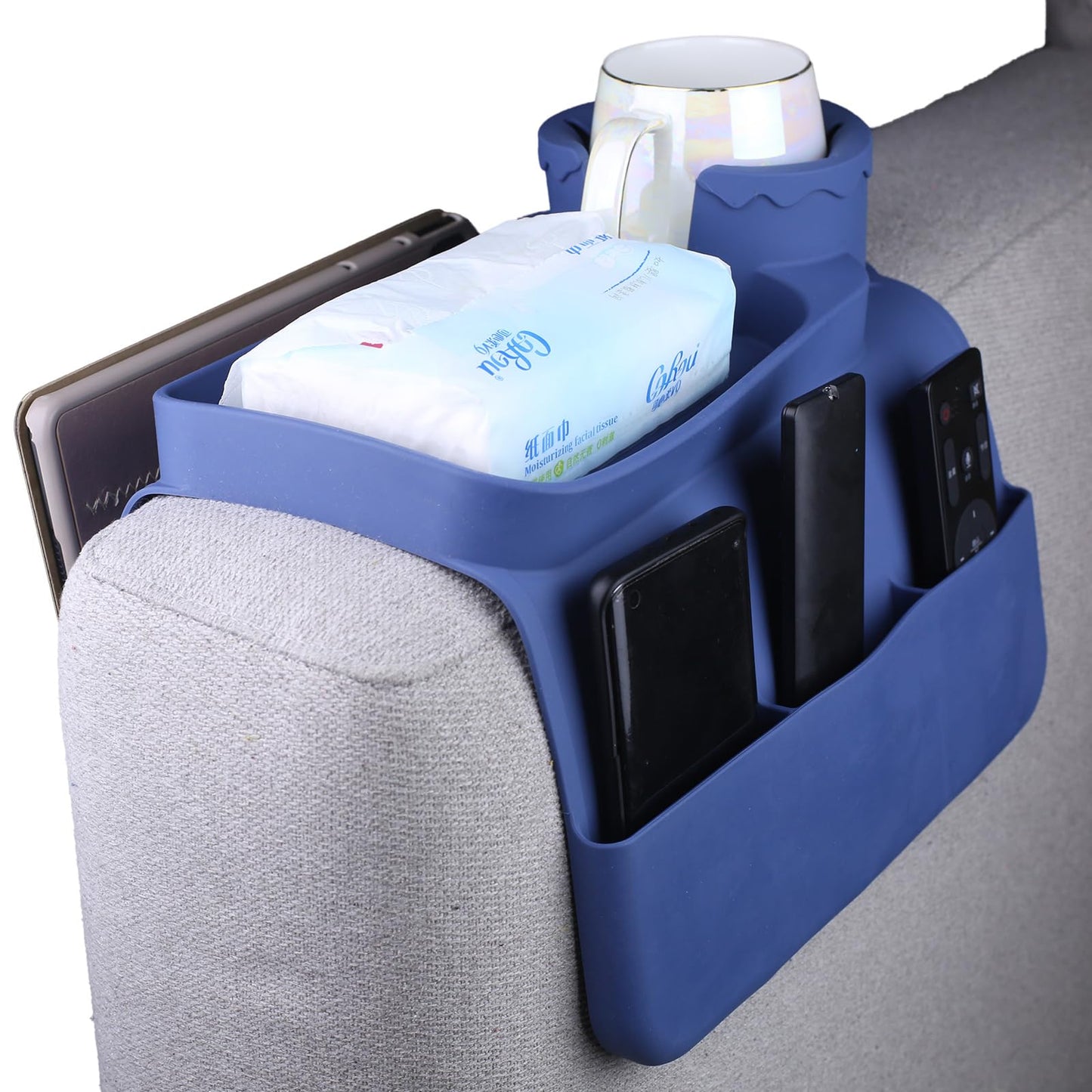 DLBTWDOYLS Silicone Sofa Cup Holder Tray, Non-slip Sofa Armrest Cup Holder with Side Pockets, Multi-functional Sofa Armrest Organiser