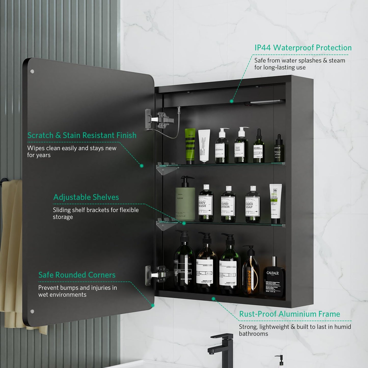 LUMIRRORS® LED Bathroom Mirror Cabinet with Shaver Socket 50x70cm Black