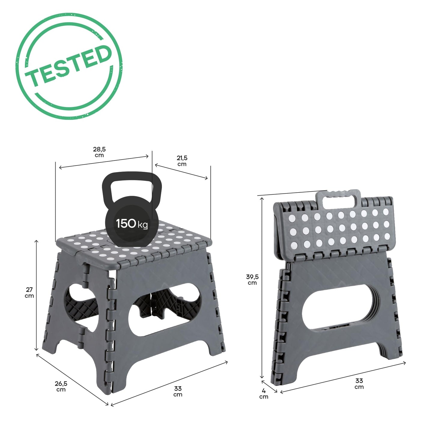 Arregui TB-027-G - Multi-Purpose Folding Stool, 290 x 220 x 270mm, Grey.