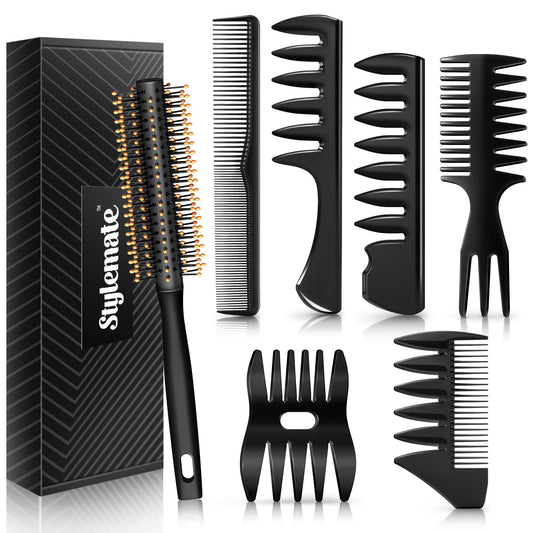 Hair Styling Combs and Brush Set For Men, Quiff Roller Brush For Adding Volume, Mens Styling Combs For Quiff, Pompadour, Slicked-back, Fauxhawk,