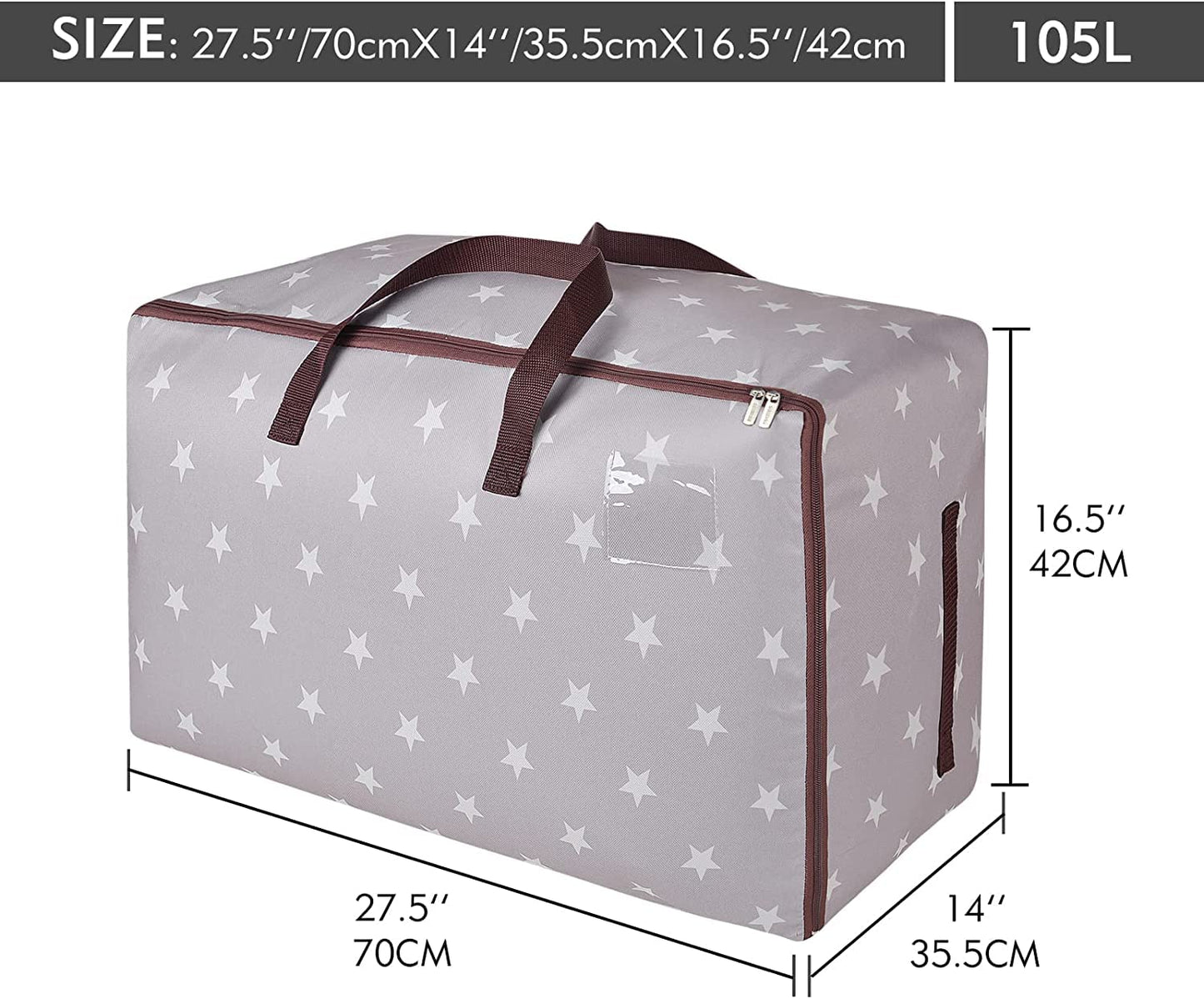 DOKEHOM 3-Pack 105L Large Storage Bag, Underbed Clothes Organizer, Grey