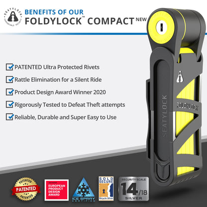 FoldyLock Compact Folding Bike Lock - Award Winning Patented High Security Cut Proof Bicycle Lock - Heavy Duty Anti Theft Smart Secure Guard with Key