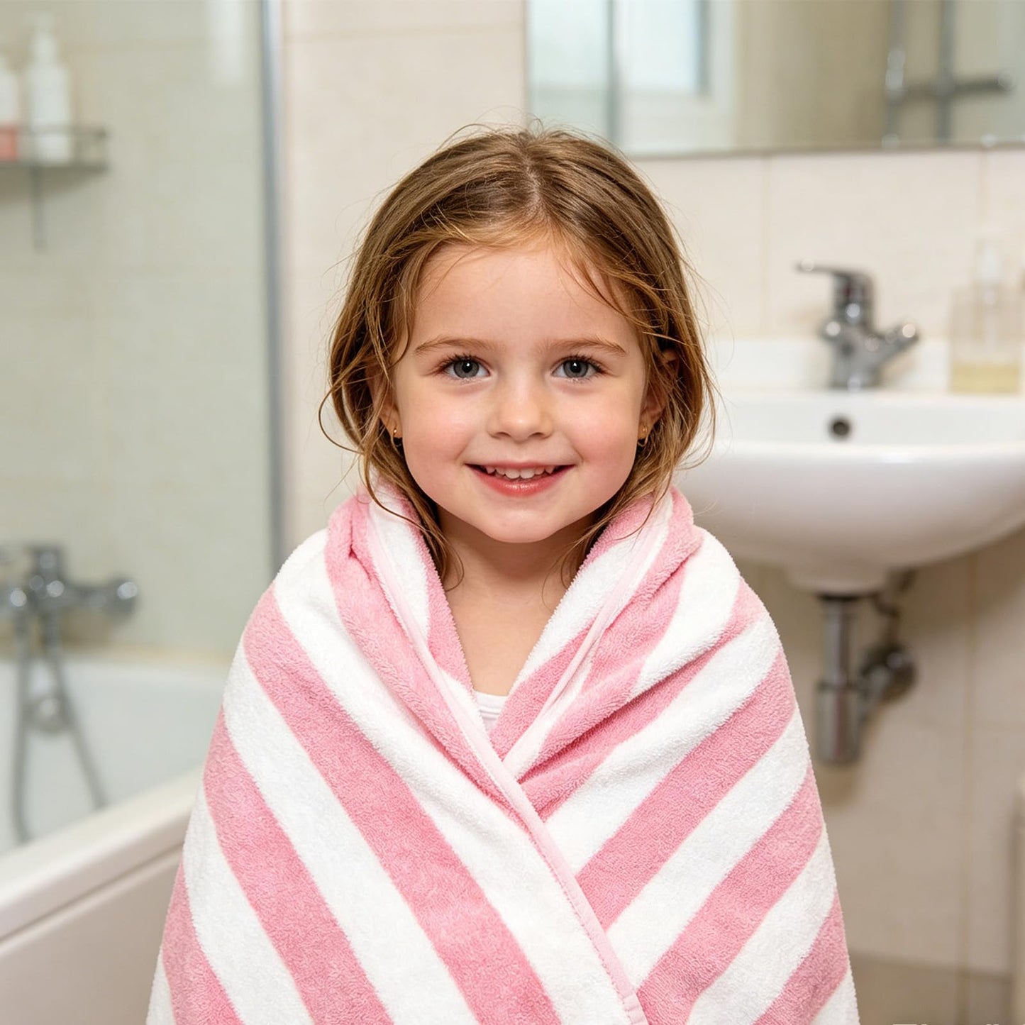 Large Quick Dry Microfibre Beach Towels for Adults,160X90cm Double Sides Pink Stripe Bath Towel Travel Towels with Pockets,Lightweight Beach Towel