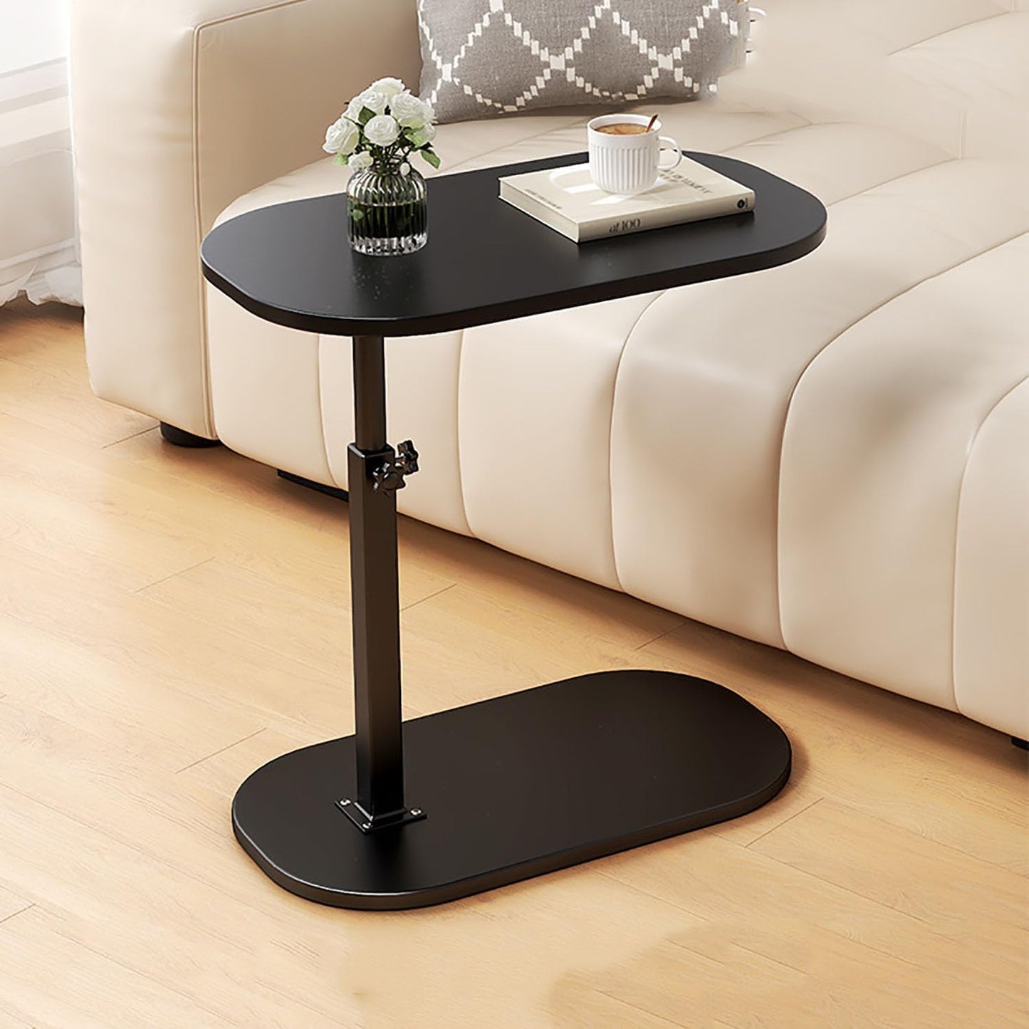 AHSBND Side Table Lifting Laptop Desk: C Shaped End Tables Adjustable Height 360° Swivel Tabletop That Slide Under Bedside Nursing for Coffee Couch