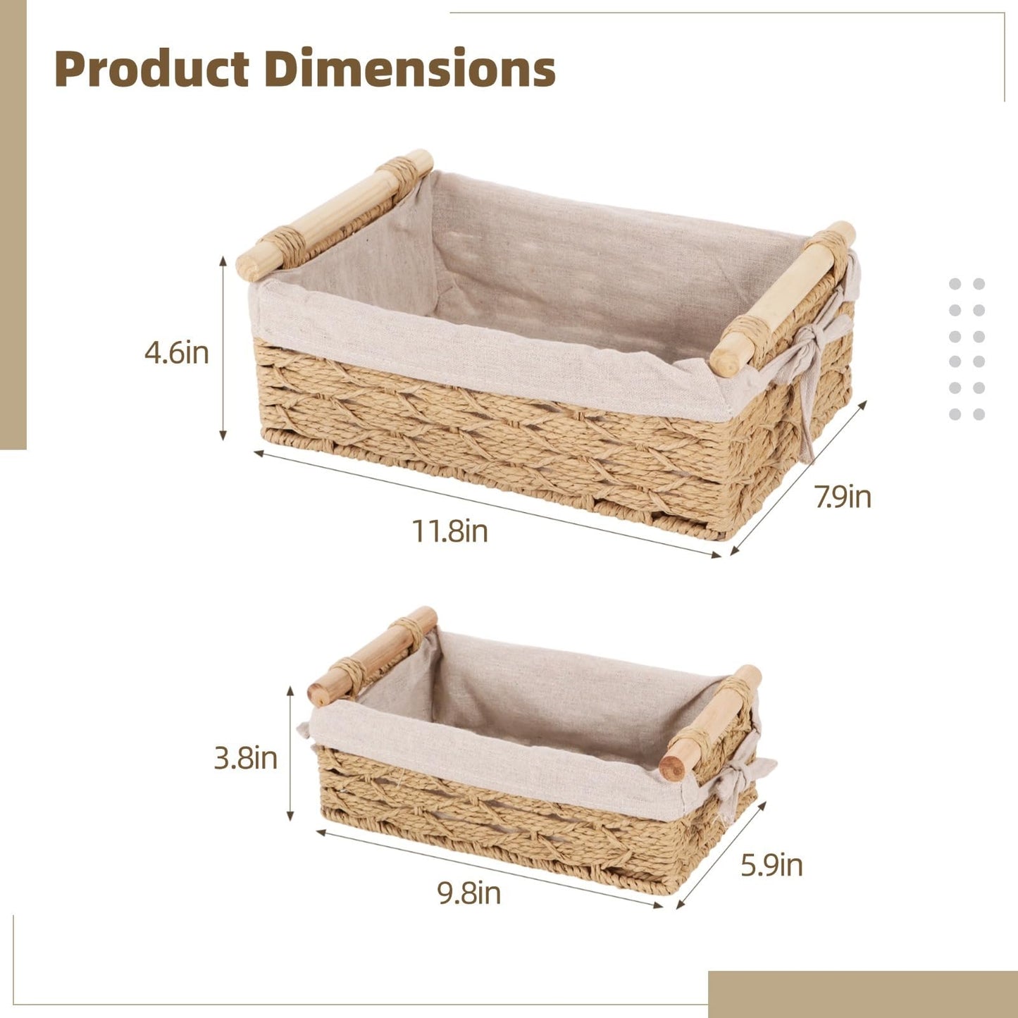 2 PCS Wicker Storage Baskets,Rectangle Wicker Basket for Organizing,Rattan Basket with Handles,Toilet Paper Storage Basket for Bathroom Living Room
