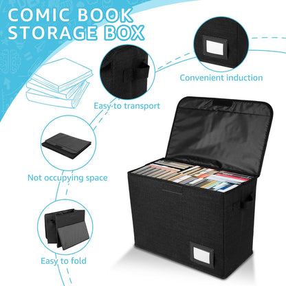 Comic Book Storage Box 15.74x7.87x11.8 inch Foldable Comic Book Bin Washable Integrated Comic Book Organizer Box with Lid Comic Book Display with