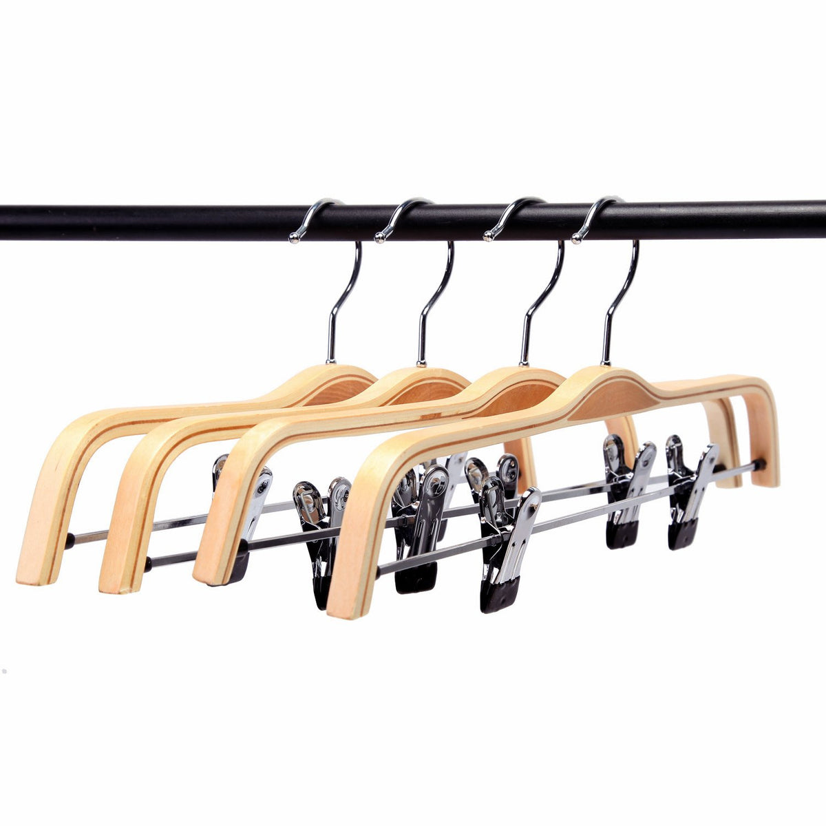 LOHAS Home 6-Pack Natural Finish Wooden Pant Hangers with Anti-rust Hook and 2-Adjustable Clips