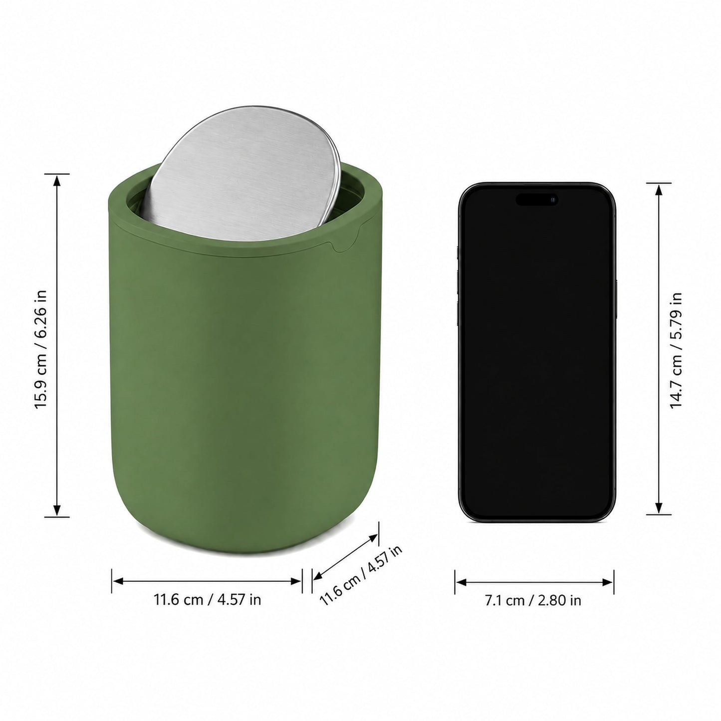 EverGrove Mini Table Bin,Desktop Trash Can (Canopy Green, 1.5, Litres)