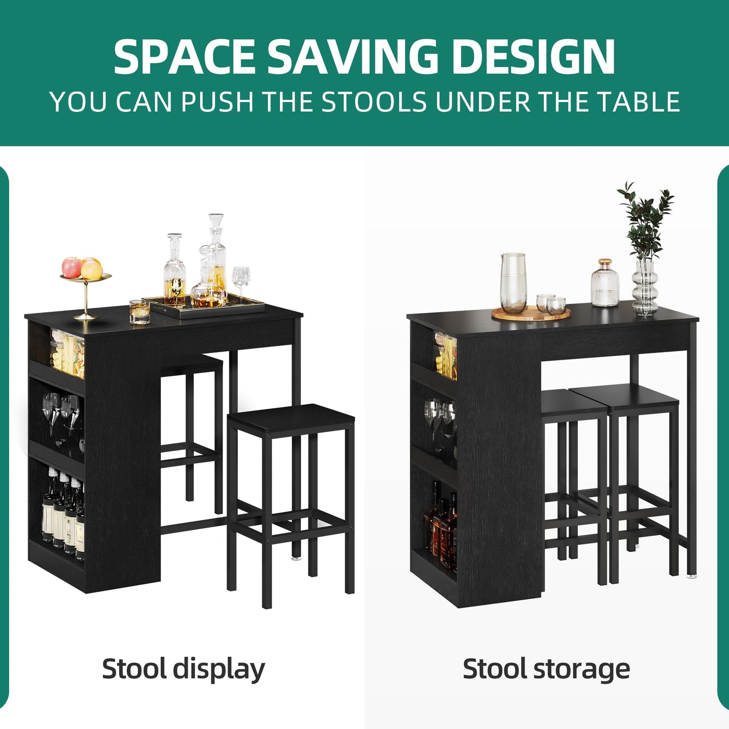 YITAHOME Breakfast Bar Table and Stools Set, Bar Table Set with Bar Stools, Breakfast Bar Dining Bar Table Footrest and Storage Shelf for Kitchen