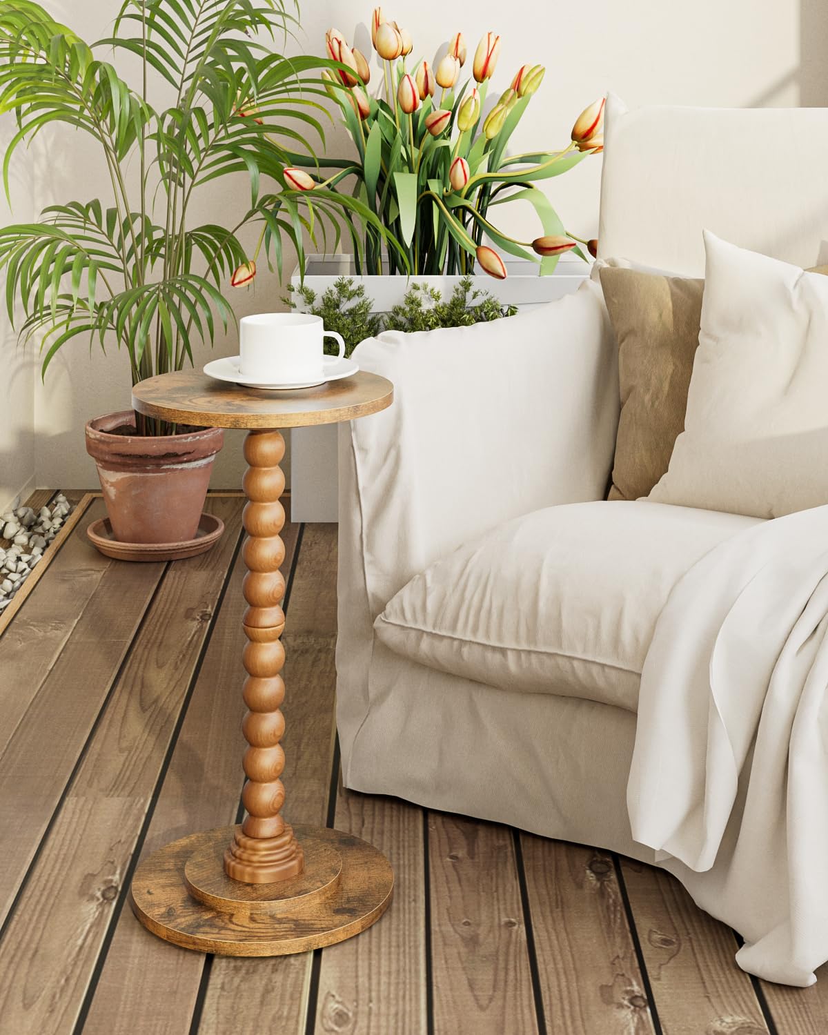 Apetaccat Round Side Table, Drink End Table with Solid Wood Leg, Small Side Tables for Living Room, Bedroom, Study, Walnut