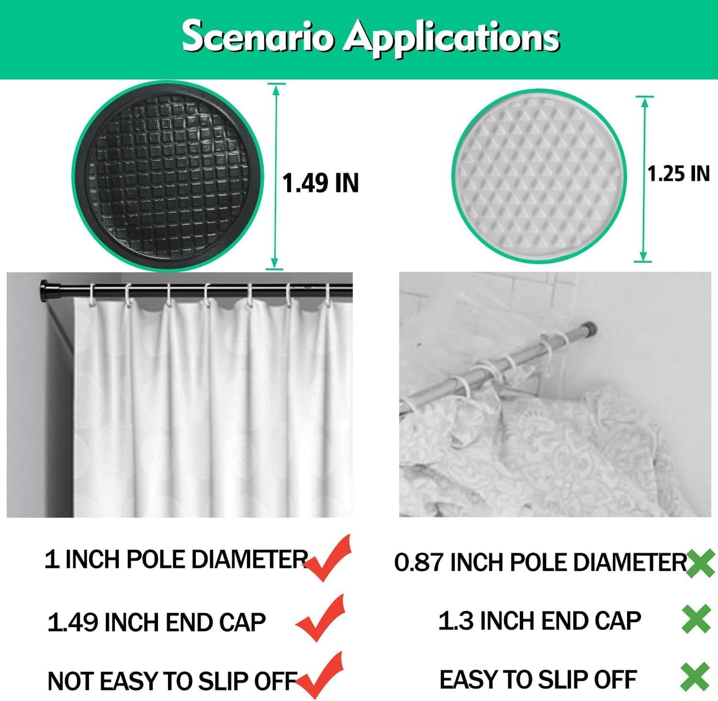 Black Extendable Shower Curtain Pole 76-102cm, Diameter 25mm Tension Curtain Rod for Shower Curtain, Room Divider, Wardrobe, Matte Black