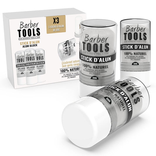 Barber Tools 3 x 60g Alum Stone Deodorant Sticks - 100% Natural - Paraben Free and Aluminium Hydrochloride - Effective against Shaving Cuts