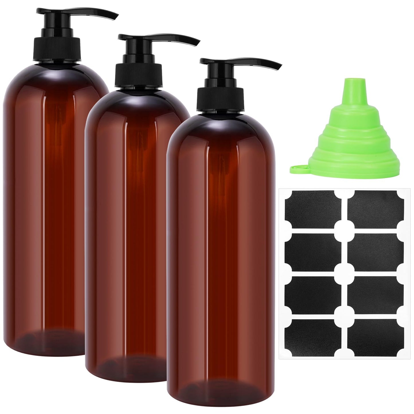 3 Pack Pump Bottle Dispenser, 1000ml/33.82oz Dispenser Bottle with Pump, Refillable PET Empty Shampoo and Conditioner Dispensers with Funnel and