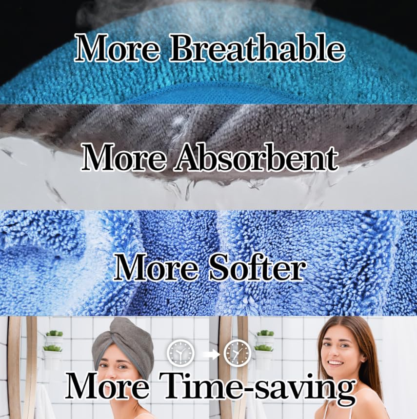 YoulerTex Microfiber Hair Towel Wrap for Women, 2 Pack 10 inch X 26 inch, Super Absorbent Quick Dry Hair Turban For Drying Curly, Long & Thick Hair