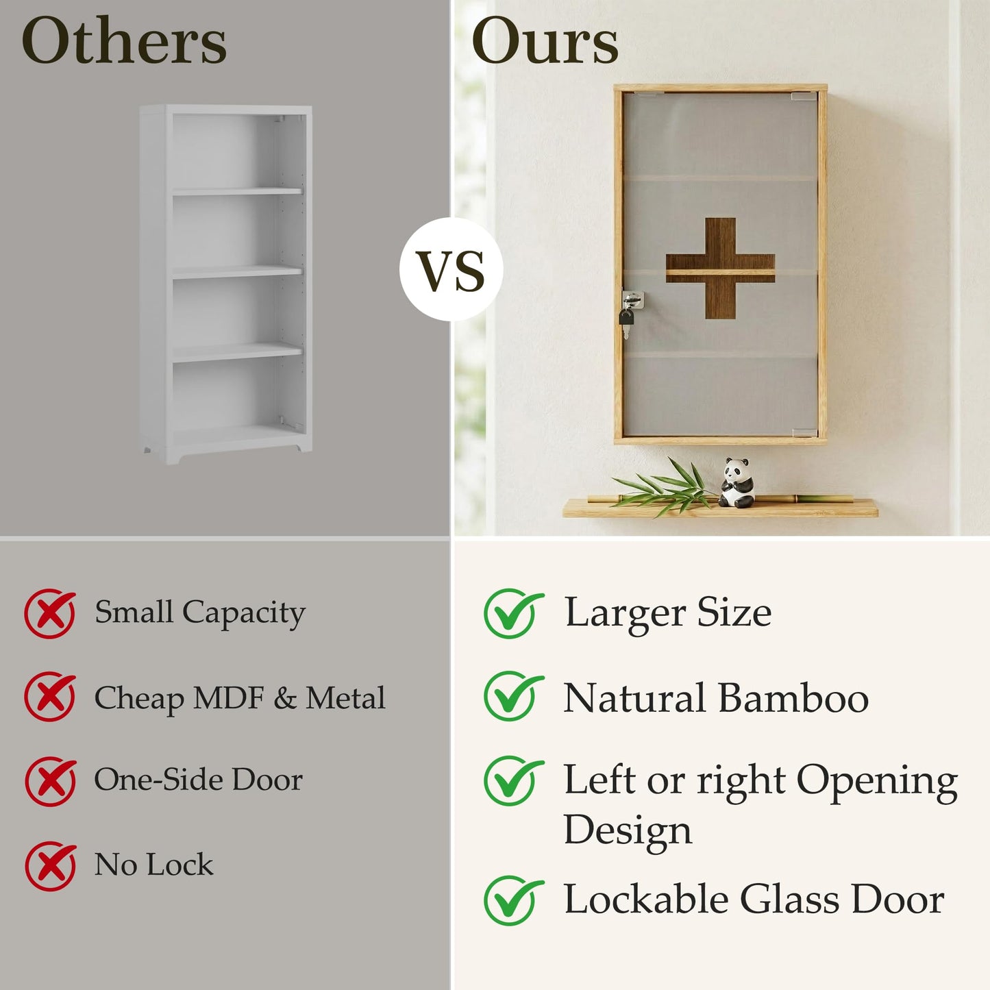 HEYZOEY Bamboo Medicine Cabinet with Lock, Wall Mounted Bathroom Storage Cabinet, Wooden Medicine Organiser for First Aid & Medicine Storage