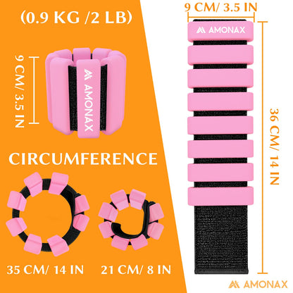 Amonax Adjustable Ankle and Wrist Weights Set, Fitness Leg Weights for Women Men, 1lb/2lb Pair for Strength Training, Pilates Weights Running Swimming