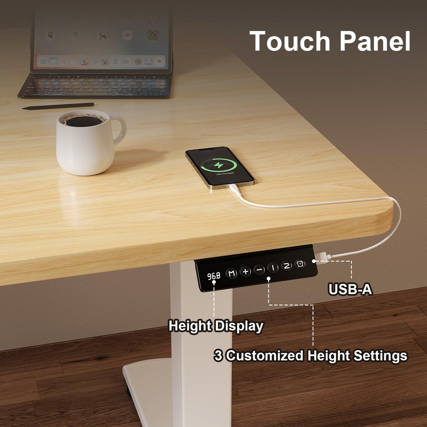 JUMMICO Height Adjustable Desk COMPLETE TABLE TOP Electric Desk Height Adjustable with Memory Function Standing Desk Computer Desk 160 x 60 cm, Beige