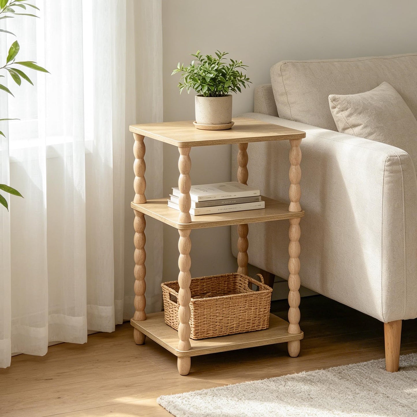 GOODLAN Wooden Side Table, Small End Table with Storage Shelf, Modern Bedside Coffee Table Night Stand for Living Room, Bedroom