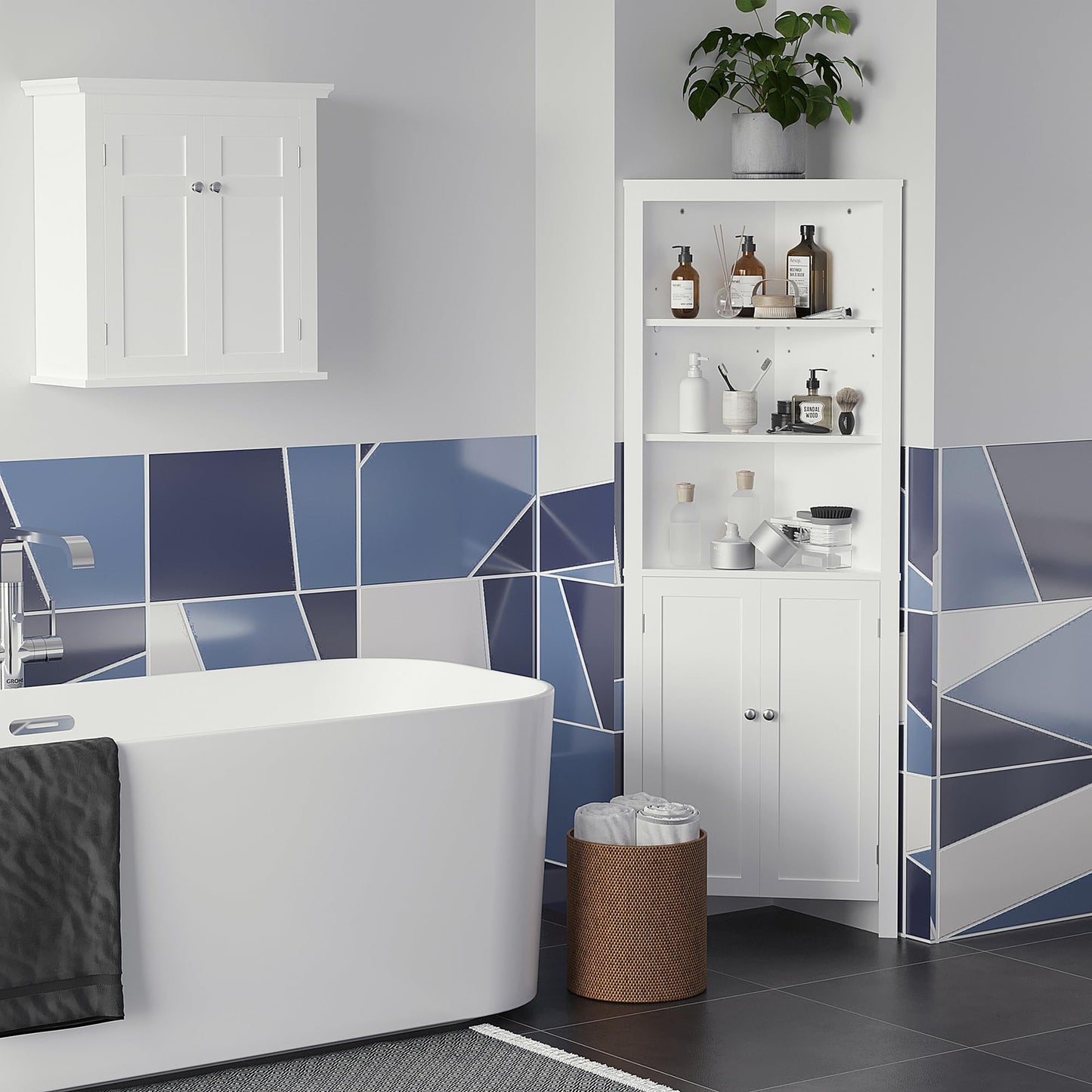 kleankin Triangle Bathroom Cabinet, Corner Bathroom Unit Freestanding White