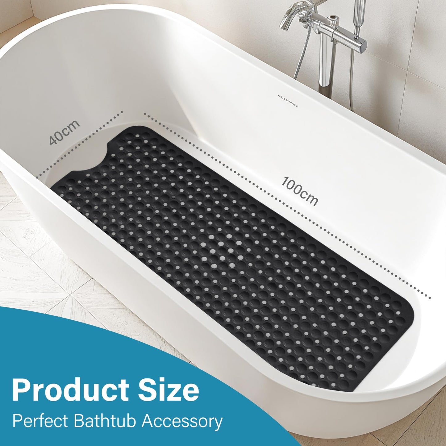 Smiry Non Slip Bath Mat with 300 Strong Suction Cups, 100x40cm (Pack of 2)