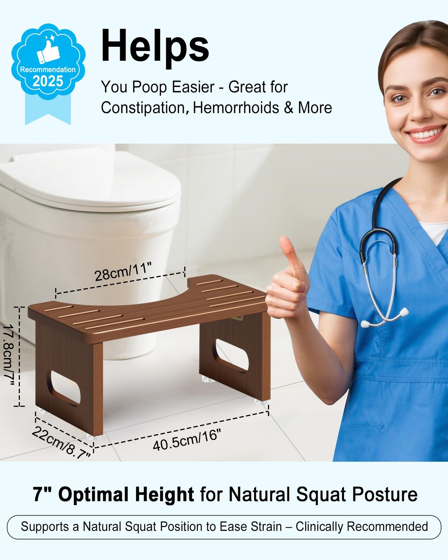 YOSE Wood Toilet Stool Squat Adult, Foldable Squatting Potty for Bathroom, Dual Anti-Slip Potty Step Stool for Pooping