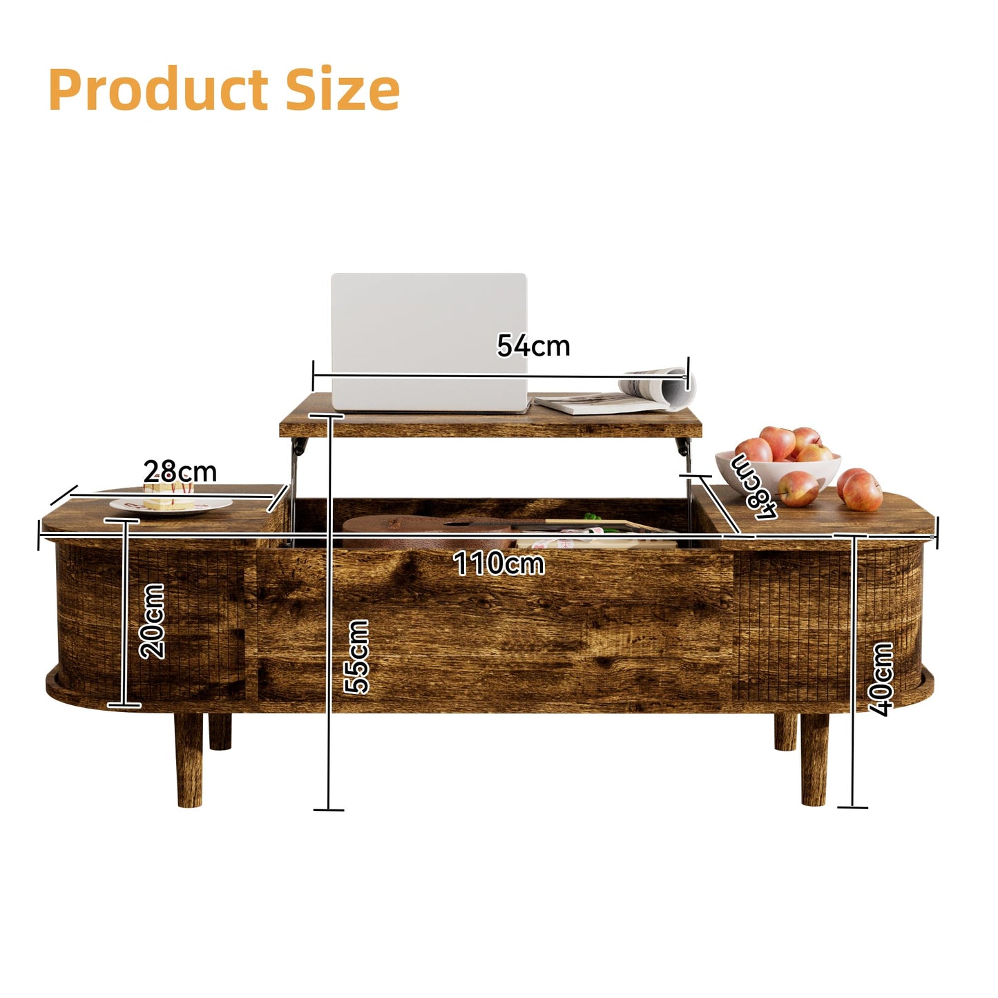 PURFINO Coffee Table with Lift Top - Wooden Modern Centre Table with Unique Textured & Hidden Storage, for Living Room, Bedroom, Small Space