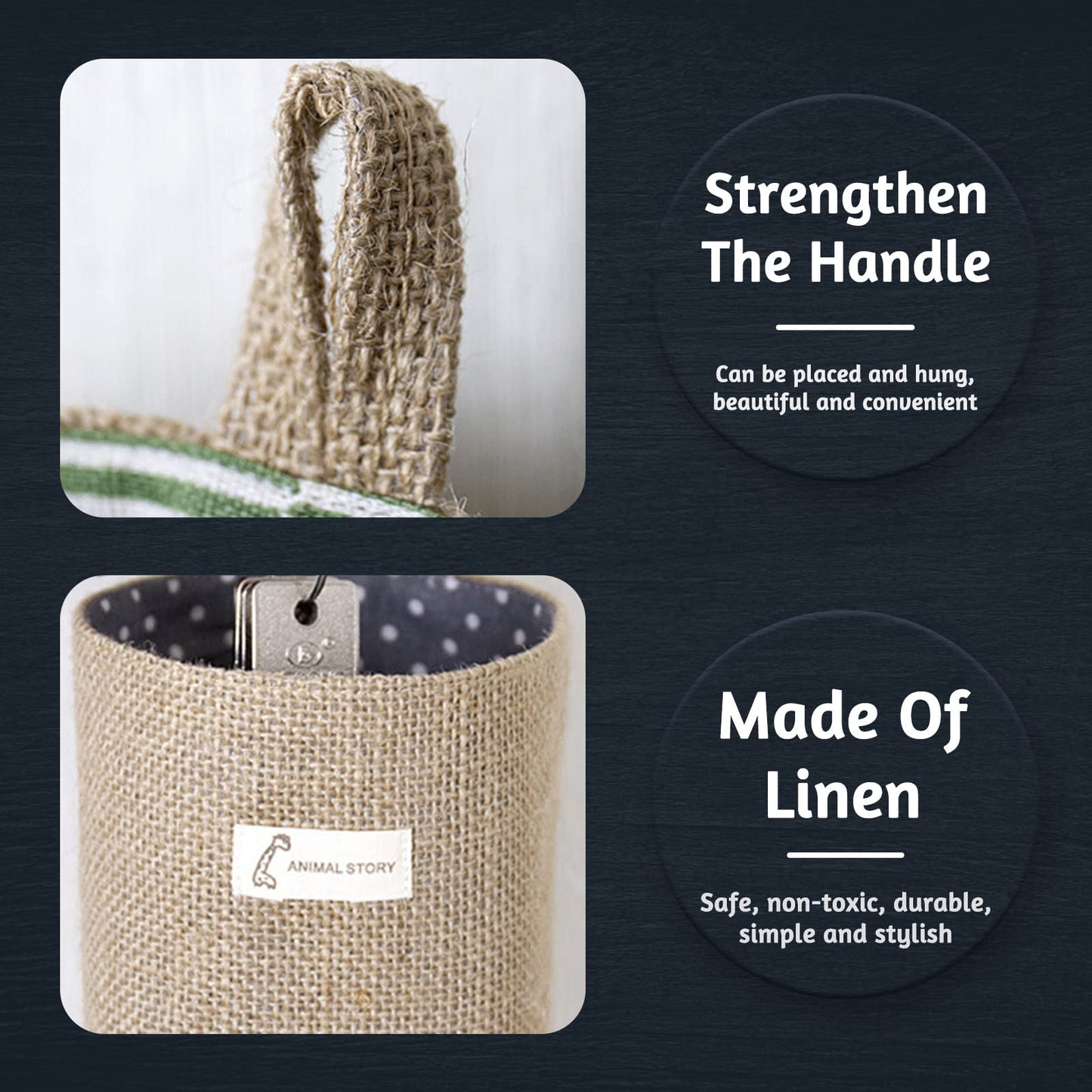 Fahibin Cotton Linen Storage Basket Bag,3pcs Hanging Small Foldable Storage Basket Bag with Handle, Foldable Organizer Decorative Bag for Toys, Keys