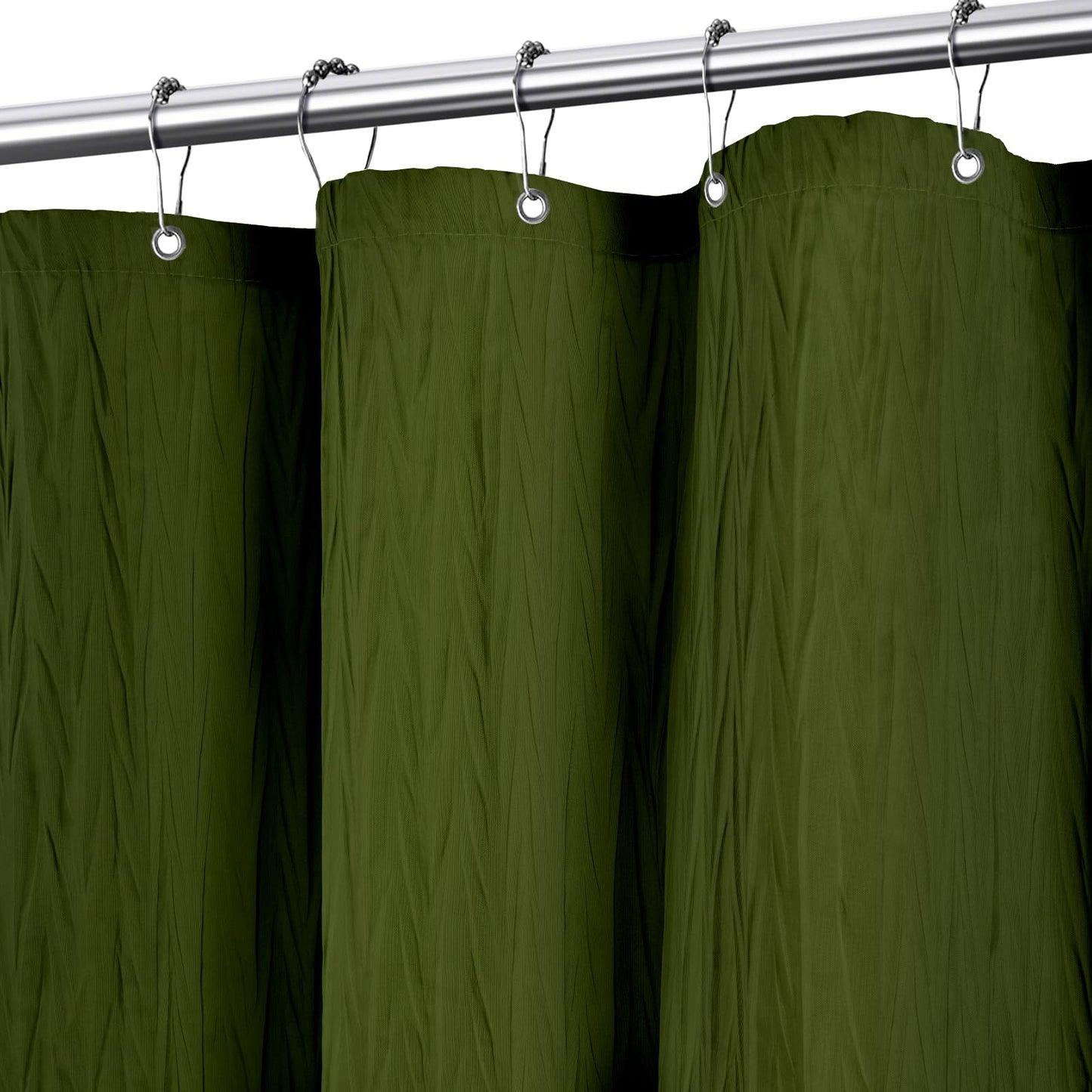 Tititex - Olive Green Crinkle Shower Curtain, Heavy Duty Textured Fabric 156 GSM Luxury Bathroom Decor for Hotel, Waterproof