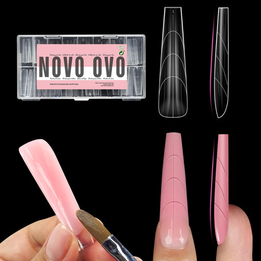 NOVO OVO Tapered Square (Natural not Sculpted) Nail Dual Forms for Poly Gel Extension with Guiding Line Inside, XL XXL Reusable Full Cover Acrylic