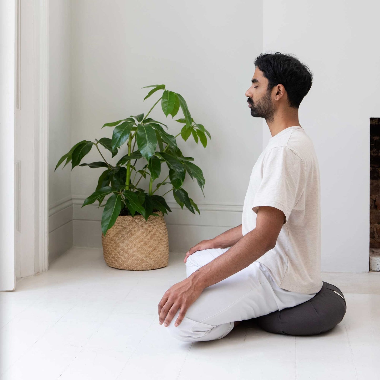 basaho CRESCENT Zafu Meditation Cushion | Organic Cotton | Buckwheat Hulls | Removable Washable Cover (Dusty Blue)