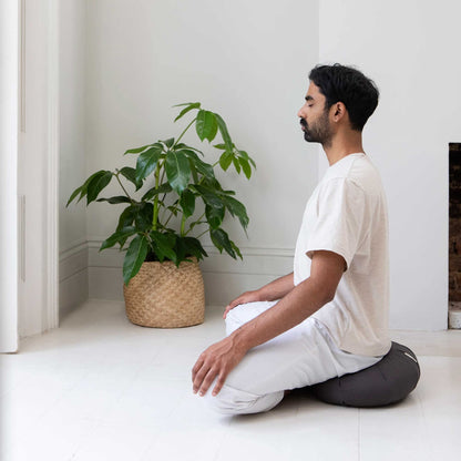 basaho CRESCENT Zafu Meditation Cushion | Organic Cotton | Buckwheat Hulls | Removable Washable Cover (Dusty Blue)