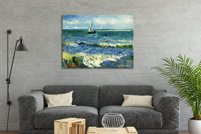 Wieco Art - Large Seascape at Saintes Maries by Vincent Van Gogh Oil Paintings Reproduction Giclee Canvas Prints Ocean Sea Pictures on Canvas Wall Art