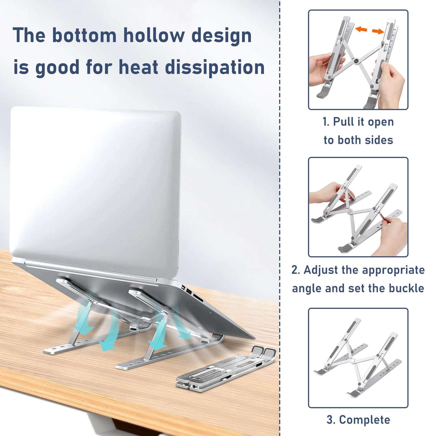 Laptop Stand for Desk, Adjustable Laptop Riser, Foldable Portable Aluminum Riser for Laptop & Tablet, Ergonomic Computer Holder for Home Office
