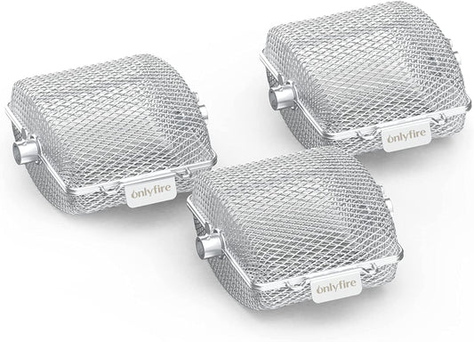 Onlyfire 3-Pack Rotisserie Grill Basket Cage, Barbecue Rotating Accessory Kit Fits 1/2?Hexagon, 3/8" Hexagon, 3/8" Square & 5/16" Square Rotisserie