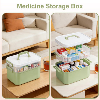 Otopone Medicine Storage Box, Multi Grid Covered Medicine Box with Handle