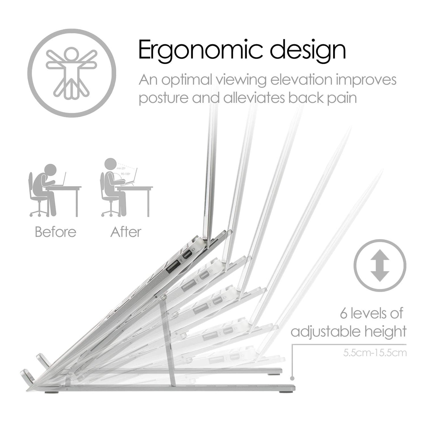Desire2 Adjustable Laptop Stand, Portable Aluminium Holder for Desk, Foldable Ventilated Cooling Notebook Stand for Macbook Air Pro, HP, Lenovo, Sony