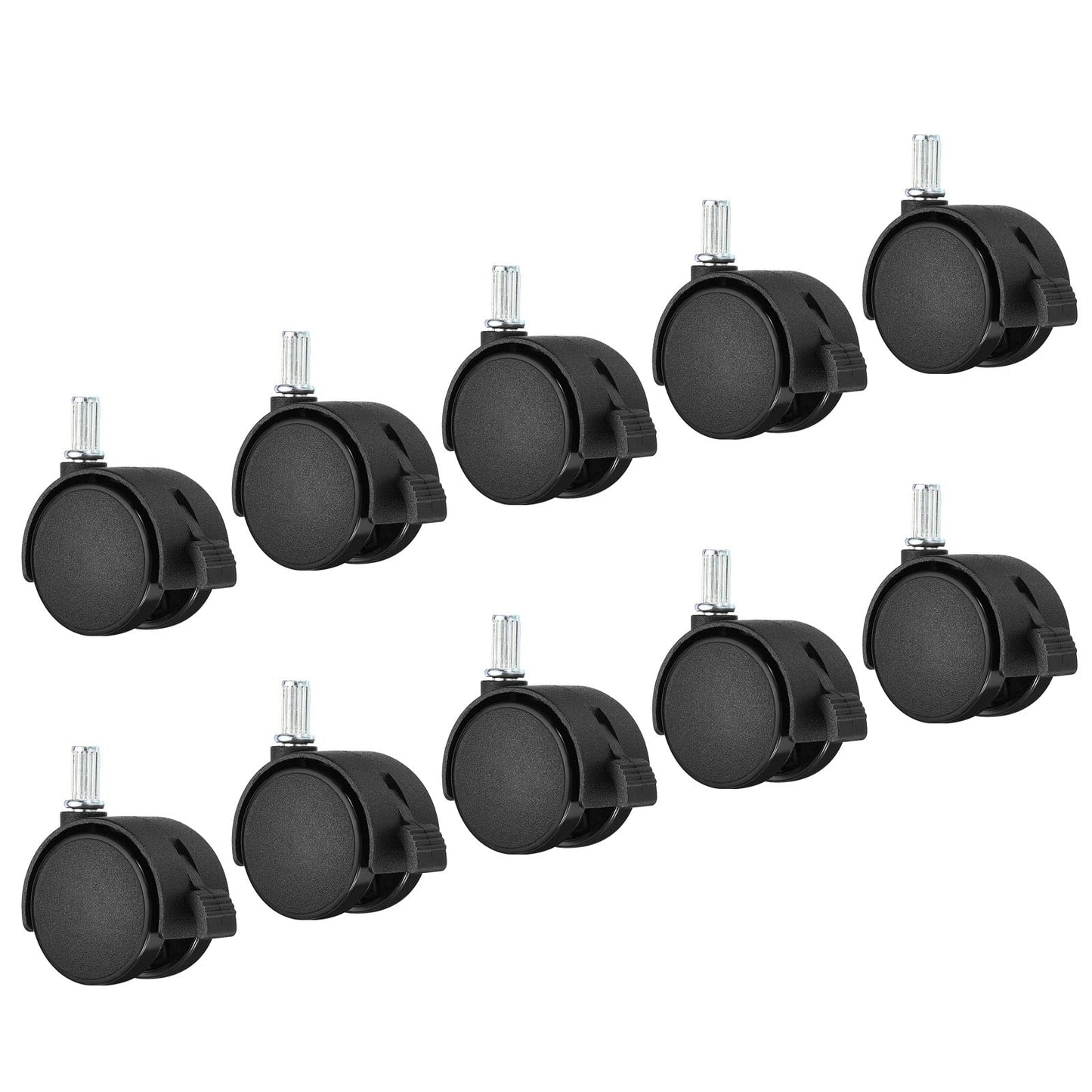 PATIKIL 1.5 Inch Stem Swivel Casters, 10 Pack Nylon 360 Degree Swivel Stem Wheels with Brake for Chair Desk Furniture Replacement, Black